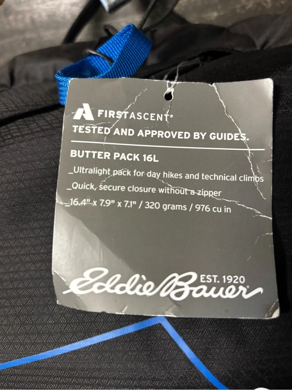 NWT Eddie Bauer Black Butter Pack 16L Backpack with Blue Accents